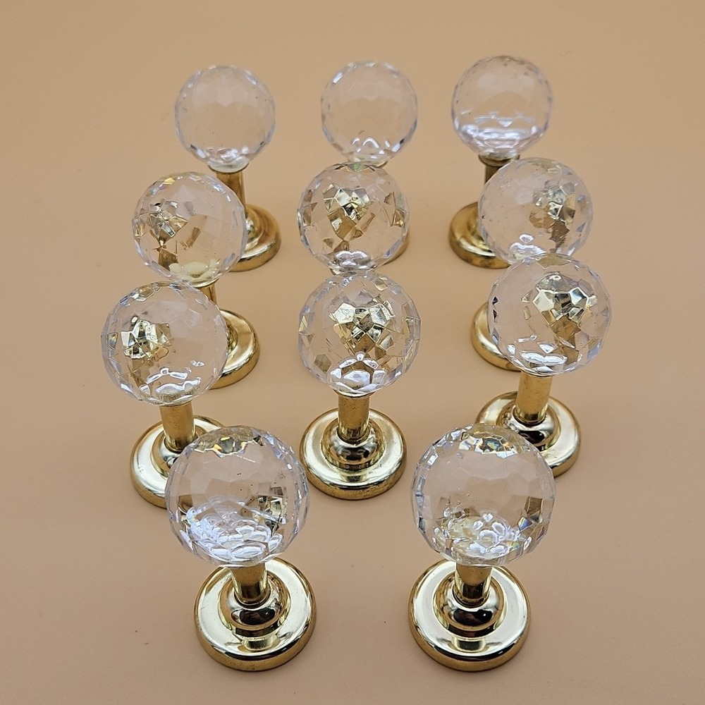 Lot Of 11 Vintage Crystal‎ Ball Drawer Pulls Gold Kitchen Cabinet Hardware